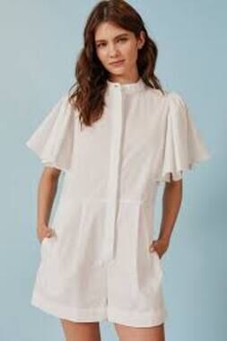 DELUC Minor Flutter Sleeve Romper White Cotton M NWT  Coastal Bridal